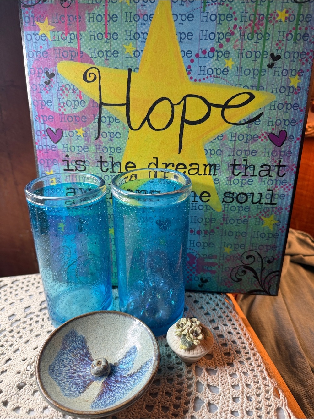 Hope Star Wall Art with Blue Glass Vases